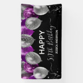 50歳の誕生日 紫と銀の風船 バナー 横断幕 (縦)