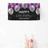 50歳の誕生日 紫と銀の風船 バナー 横断幕 (インサイチュ)