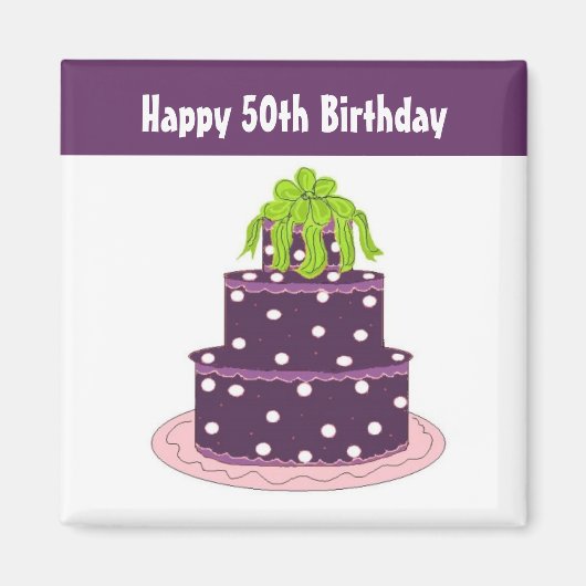 50歳の誕生日 - 紫色のドットケーキ マグネット (正面)