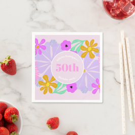 50歳の誕生日 花柄 可愛い ロマンチック ピンクのナプキン スタンダードカクテルナプキン