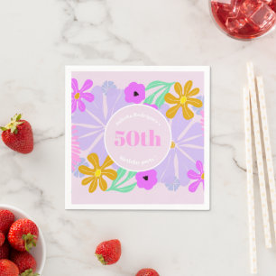 50歳の誕生日 花柄 可愛い ロマンチック ピンクのナプキン スタンダードカクテルナプキン