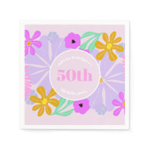 50歳の誕生日 花柄 可愛い ロマンチック ピンクのナプキン