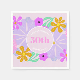 50歳の誕生日 花柄 可愛い ロマンチック ピンクのナプキン スタンダードカクテルナプキン
