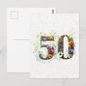 50歳の誕生日 装飾的なワイルドフラワーテキスト ポストカード (正面/裏面)