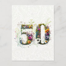 50歳の誕生日 装飾的なワイルドフラワーテキスト
