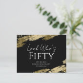 50歳の誕生日 誰が ゴールド ブラック セーブ・ザ・デート ポストカード (スタンド正面)