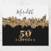 50歳の誕生日 豪華なゴールドの花 エレガントで上品 スパークリングワインラベル (シングルラベル)