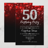 50歳の誕生日 - 赤 黒 シルバー 招待状 (正面/裏面)