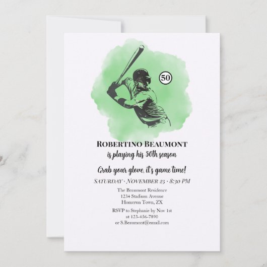 50歳の誕生日 野球 招待状 (正面)
