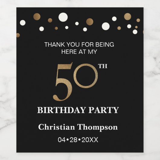 50歳の誕生日、金ゴールドとブラックテーマ感謝していよ ワインラベル (シングルラベル)