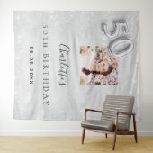 50歳の誕生日 銀の写真 グリッター ダスト ウェルカム タペストリー (インサイチュ(横))