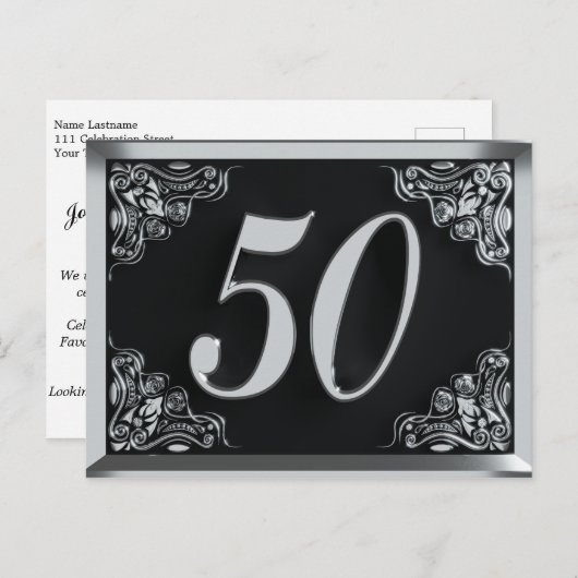 50歳の誕生日 銀色の王室招待状またはグリーティング ポストカード (正面/裏面)