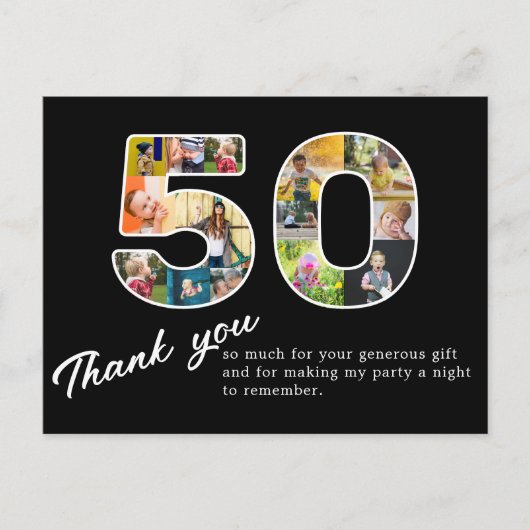 50歳の誕生日 黒い写真コラージュ ありがとう ポストカード (正面)