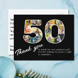 50歳の誕生日 黒い写真コラージュ ありがとう ポストカード