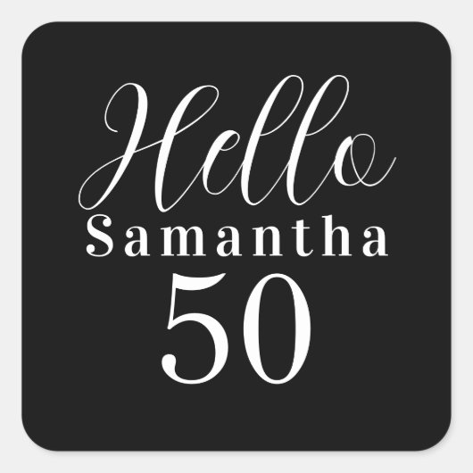 50歳の誕生日 黒と白のパーティー スクエアシール (正面)