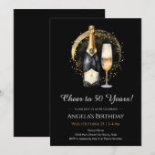 50歳の誕生日 黒と金のワイン 誘 invitation 招待状 (正面/裏面)