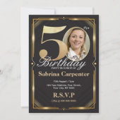 50歳の誕生日 黒と金の招待状 招待状 (正面)