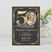 50歳の誕生日 黒と金の招待状 招待状 (スタンド正面)