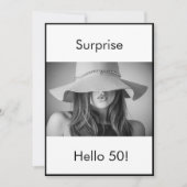 50歳の誕生日 黒白の写真サプライズ エレガント 招待状 (正面)