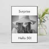 50歳の誕生日 黒白写真サプライズ エレガント 招待状 (スタンド正面)