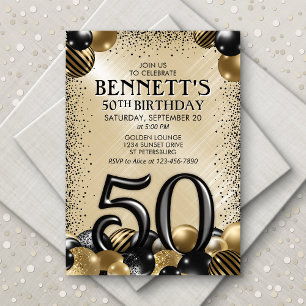 50歳の誕生日 黒 ゴールド 風船 招待状