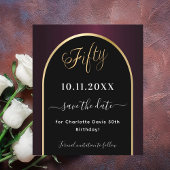 50歳の誕生日 黒 ワインレッド セーブ・ザ・デート カード