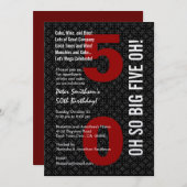 50歳の誕生日 黒 白 赤 ビッグ ファイブ オー！ W1489 招待状 (正面/裏面)