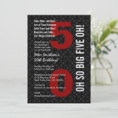 50歳の誕生日 黒 白 赤 ビッグ ファイブ オー！ W1489 招待状 (スタンド正面)