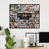 50歳の誕生日 100枚の写真 黒と金 おめでとう ポスター (ホームオフィス)
