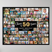 50歳の誕生日 100枚の写真 黒と金 おめでとう ポスター (正面)