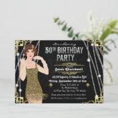 50歳の誕生日 1920年代ギャツビーフラッパーガール誕生日 招待状 (スタンド正面)