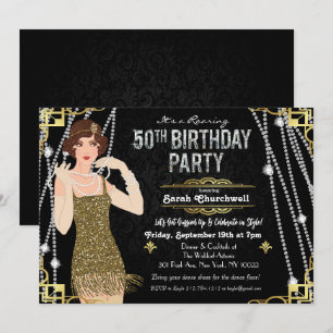 50歳の誕生日 1920年代ギャツビーフラッパーガール誕生日 招待状