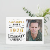 50歳の誕生日 1976年の伝説 ホワイト＆ゴールド 写真 招待状 (スタンド正面)