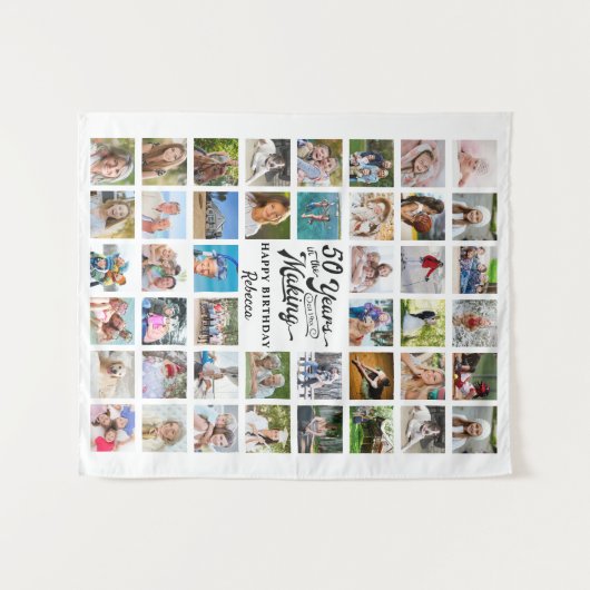 50歳の誕生日 44枚の写真コラージュパーティーの背景 タペストリー (正面(横))