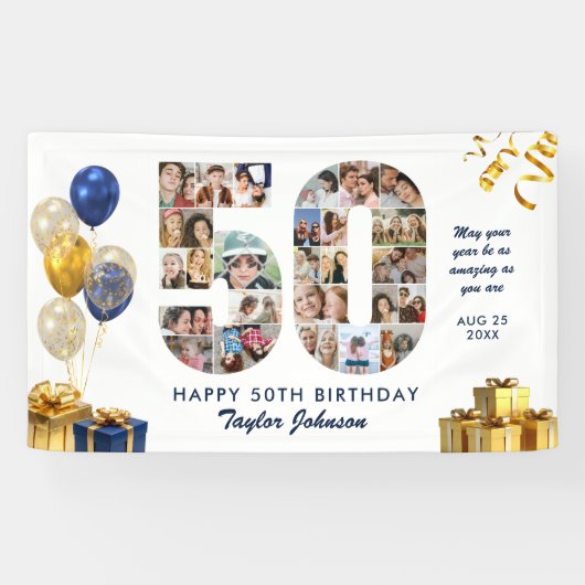 50歳の誕生日 50のフォトコラージュ 白金 横断幕 (横)