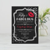 50歳の誕生日 - 50の素晴らしいブラックレッドシルバー 招待状 (スタンド正面)