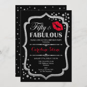 50歳の誕生日 - 50の素晴らしいブラックレッドシルバー 招待状 (正面/裏面)