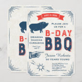 50歳の誕生日 BBQ パーティー オールアメリカン ラスティック 招待状 (正面/裏面)