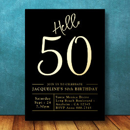 50歳の誕生日 Hello 50 ブラックゴールド 箔招待状