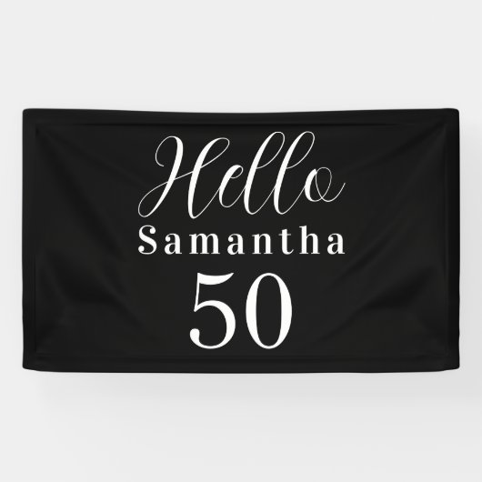 50歳の誕生日 Hello 50 ブラック ホワイト 誕生日 横断幕 (横)