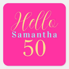 50歳の誕生日　Hello 50 ホットピンクパーティー スクエアシール