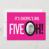 50歳の誕生日FIVE OH！フォトピンクのレトロな風景 招待状 (正面)