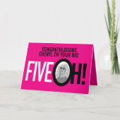 50歳の誕生日FIVE OH！フォトピンクのレトロ カード (正面)