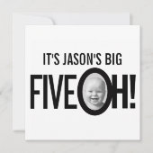 50歳の誕生日FIVE OH！フォトモノ白黒 招待状 (正面)