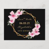 50歳の誕生日Save the Date tropical black金ゴールド ポストカード (正面)