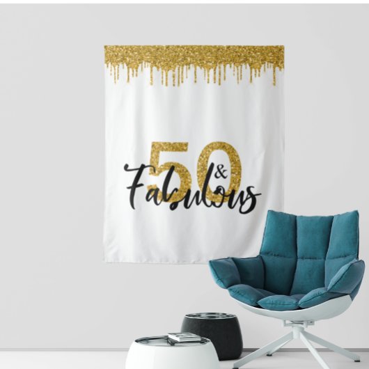 50歳の輝かしいパーティー ゴールドの写真用背景ボード タペストリー
