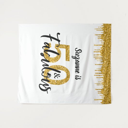 50歳の輝かしいパーティー ゴールドの写真用背景ボード タペストリー (正面(横))