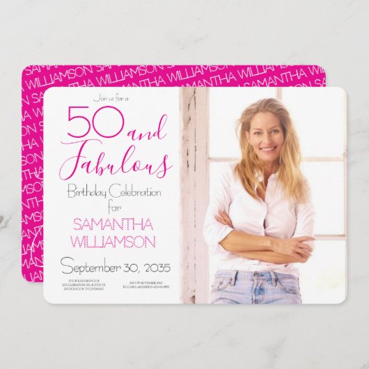 50歳の輝き | 50歳の誕生日エレガントフォト 招待状 (正面/裏面)