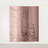 50歳の輝くローズゴールドグリッターバーサデーパーティー タペストリー (正面)