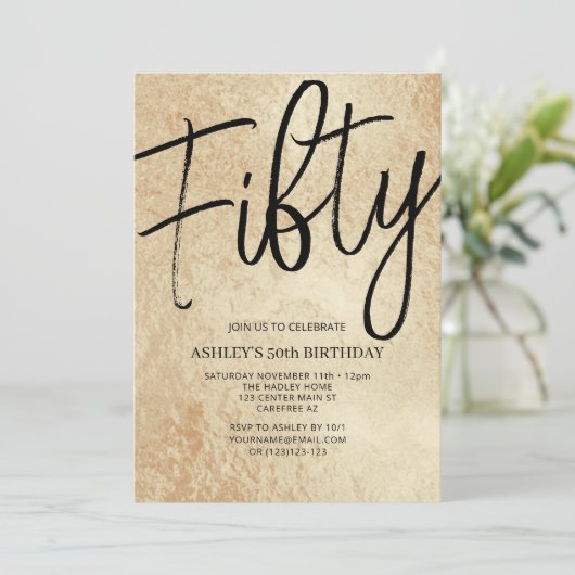 50歳の金ゴールドとブラック50歳の誕生日パーティーへの招待 招待状 (スタンド正面)